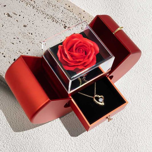Coffret Rose Éternelle och hennes kärlekshalsband - Till kvinnan i mitt liv - Glöm aldrig...