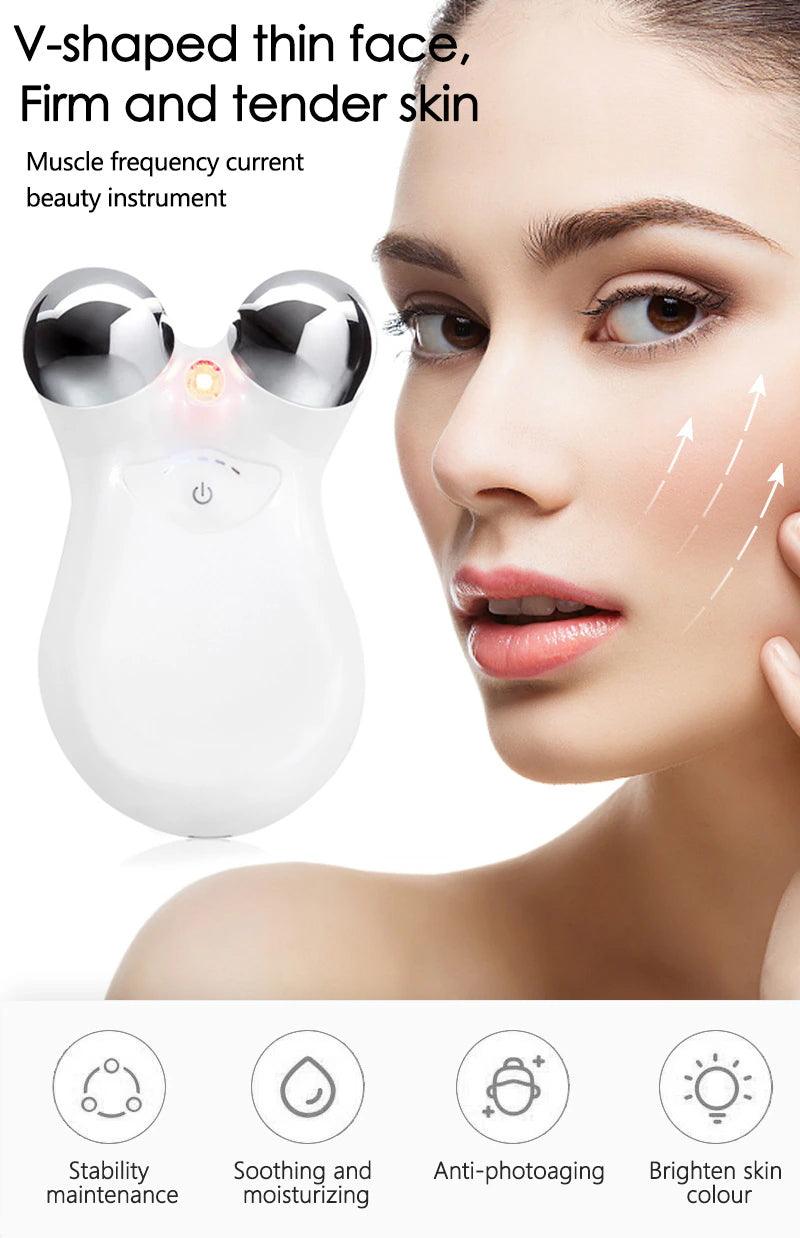 Weißes Gesichtsmassagegerät, V-förmig, Hautstraffung, Anti-Aging, Gesichtspflege.