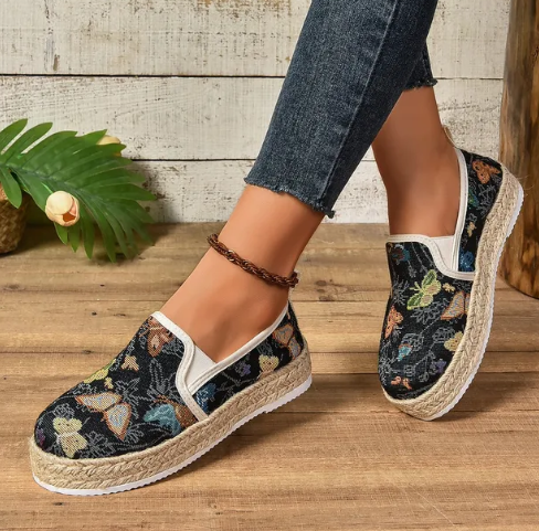 Höstiga espadriller med blommönster – Fleur