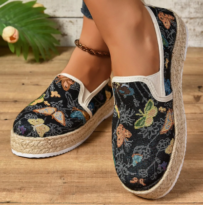 Höstiga espadriller med blommönster – Fleur