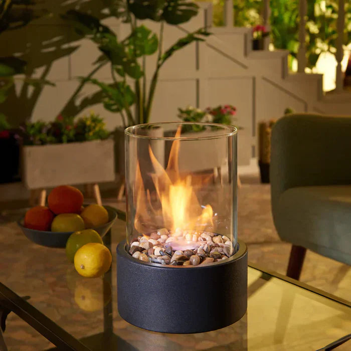 Tischkamin Glaszylinder, Bioethanol, schwarz, modern, Dekoration, Wohnzimmer, gemütlich