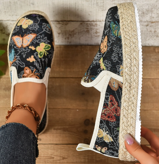Höstiga espadriller med blommönster – Fleur