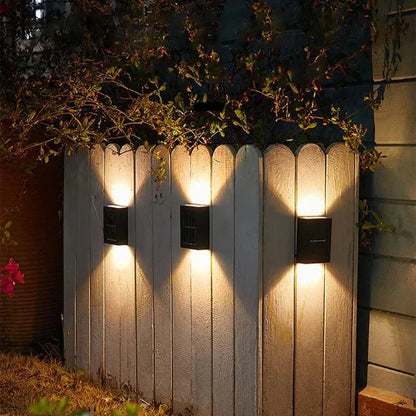Solarlampen Gartenzaun Beleuchtung, warmweiß, energiesparend, wetterfest, Außenbereich.