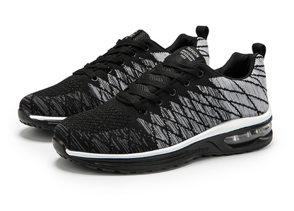 Schwarze und weiße Sportschuhe, atmungsaktives Mesh, Air-Sohle, Herren Sneaker.