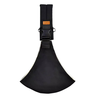 Schwarze, ergonomische Gitarrengurtpolsterung aus Leder mit verstellbarem Riemen und Schnalle.