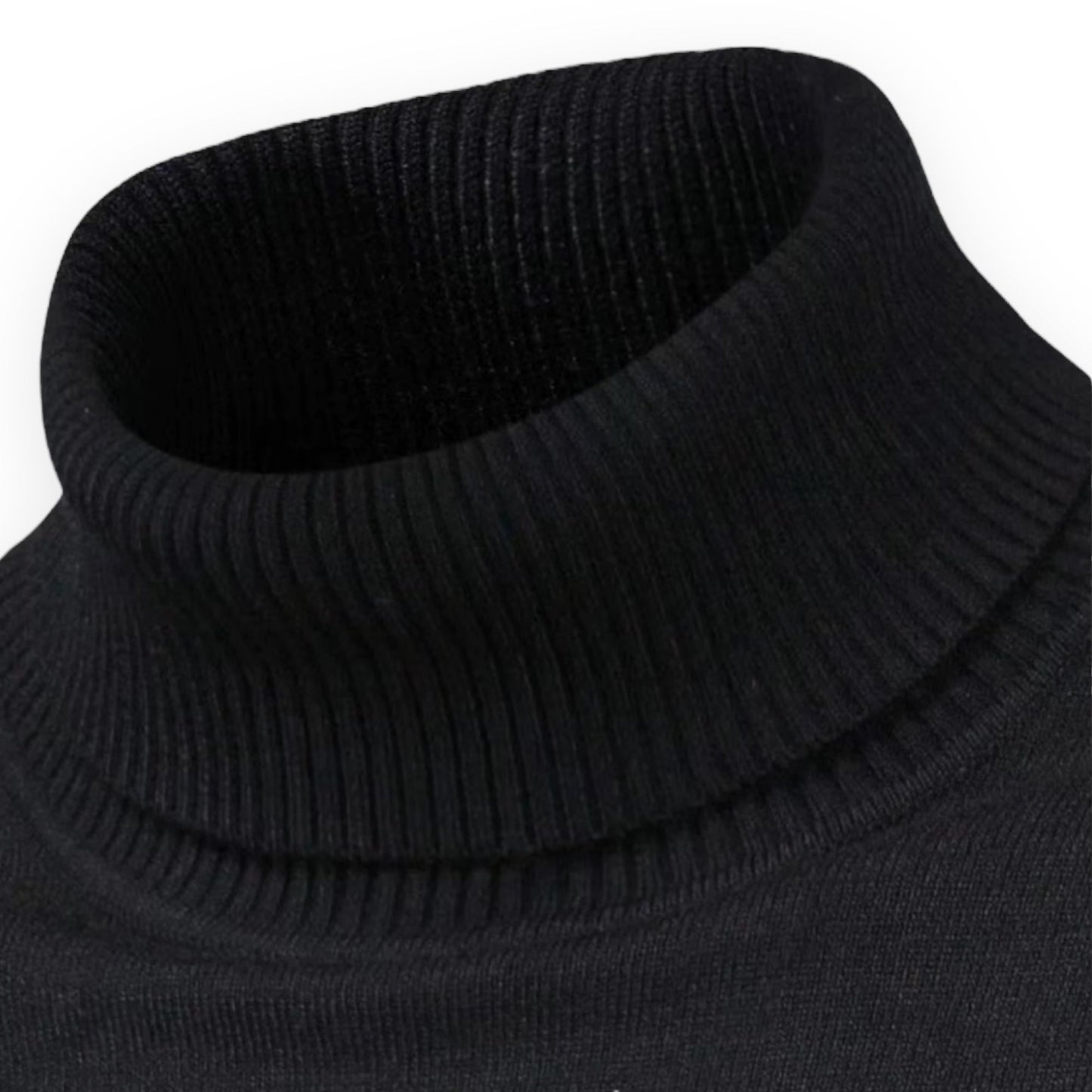 Schwarzer Rollkragenpullover aus Baumwolle, gerippt, modisch, warm, für Herbst und Winter.