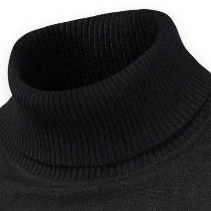 Schwarzer Rollkragenpullover aus Baumwolle, gerippt, modisch, warm, für Herbst und Winter.