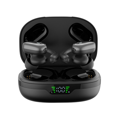 Bluetooth 5.3 sporthörlurar med mikrofon, LED-fodral & 75 timmars uppspelning – 1+1 GRATIS