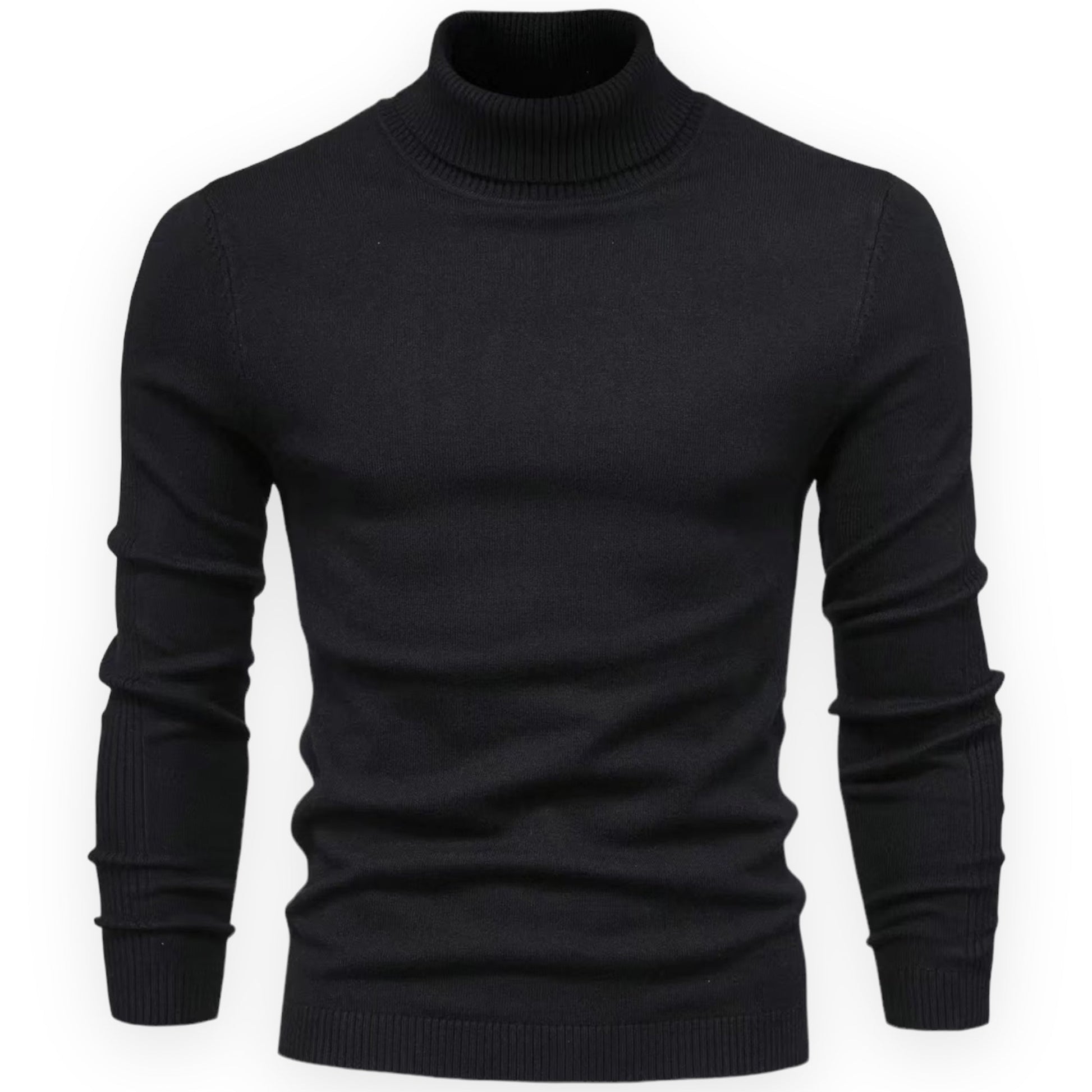 Schwarzer Rollkragenpullover Herren, Strick, Langarm, elegant, warm, modisch.