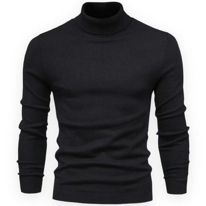 Schwarzer Rollkragenpullover Herren, Strick, Langarm, elegant, warm, modisch.