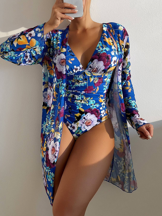 3-delad blå bikini-set med smickrande passform – Marisse