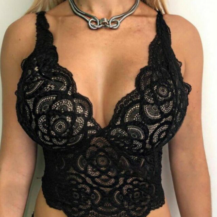 Schwarzes Spitzen-Bralette, florales Muster, Damenunterwäsche, verstellbare Träger, elegant.