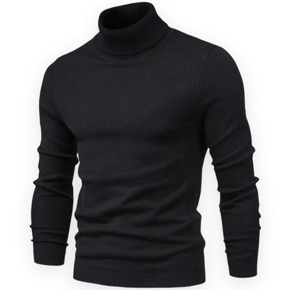 Schwarzer Rollkragenpullover Herren, langärmelig, Strick, elegant, warm, modisch.