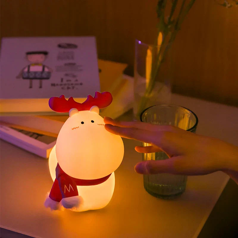 Rentier-Nachtlicht mit rotem Schal, LED, Kinderzimmer-Dekoration, warmes Licht, Tischlampe.