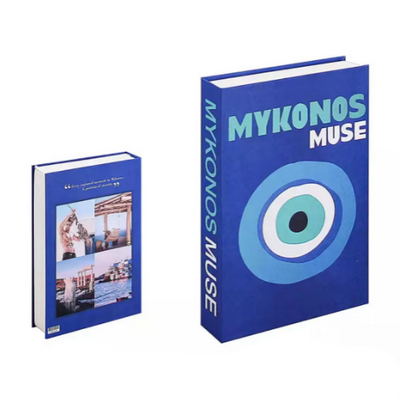 Buch "Mykonos Muse" in Blau, Hardcover, dekorativ, Kaffeetischbuch, griechische Insel, Fotografie.