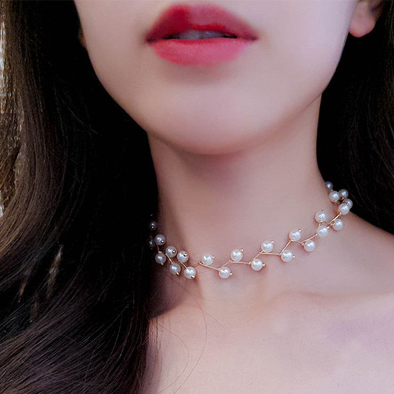 Damen Imitation Perlen Choker Halskette, koreanische Mode, elegantes Schmuckdesign, Party-Accessoire.