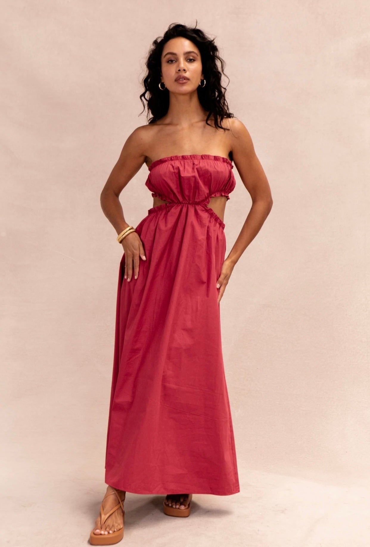 Rosa ärmlös Bohemian Chic-klänning med lös passform – Elira