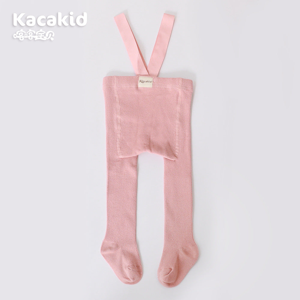 Rosa Babystrumpfhose mit Trägern, Baumwolle, KacakiD, bequem, weich, für Kleinkinder.