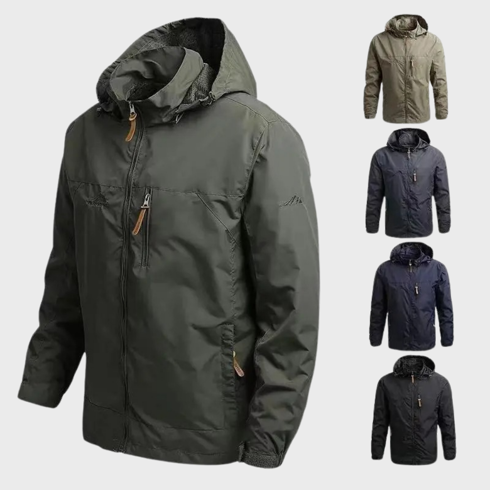 Wasserfeste Herrenjacke mit Kapuze, in verschiedenen Farben, Outdoor, winddicht, atmungsaktiv.