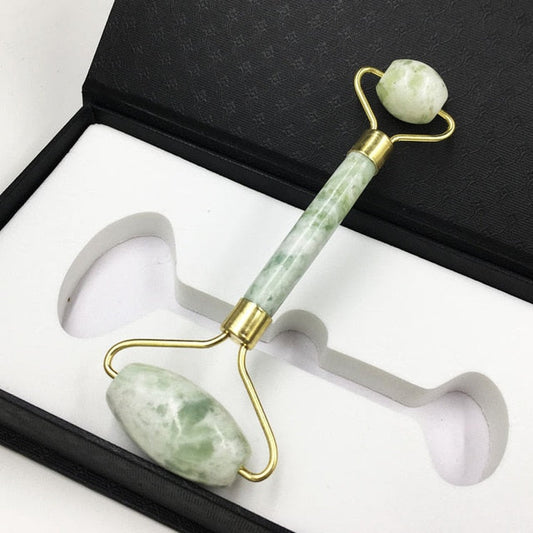 Grüner Jade-Gesichtsroller in Geschenkbox, Massagegerät für Hautpflege, Entspannung.