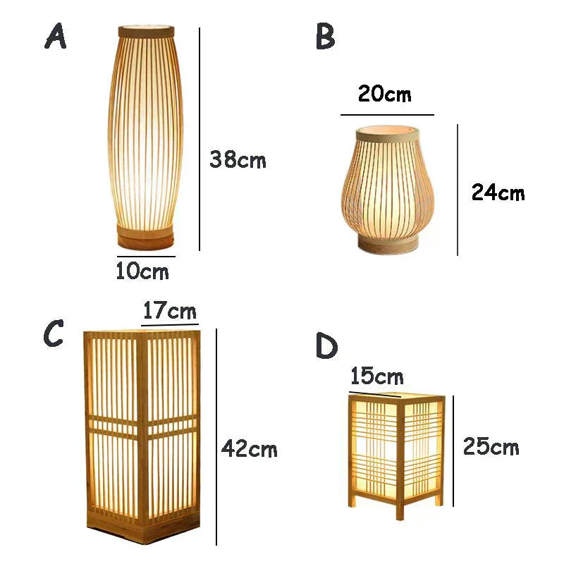 Japanische Tischlampen aus Holz, Zen-Stil, warmes Licht, ideal für Schlafzimmer und Wohnzimmer.