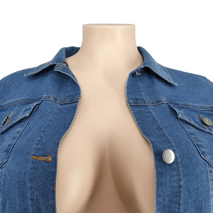 Damen Jeansjacke blau, Knopfleiste, Brusttaschen, lässiger Stil, modische Oberbekleidung
