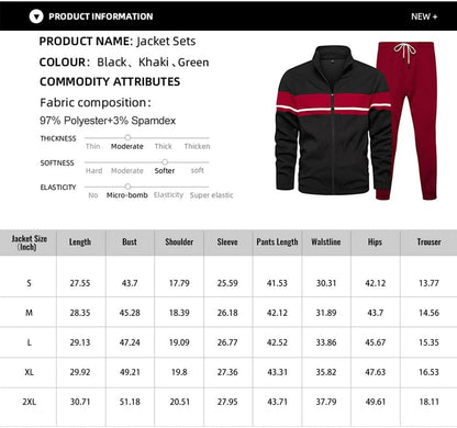 Schwarzer Trainingsanzug mit rotem Streifen, Polyester-Spandex, Herrenmode, Größentabelle.
