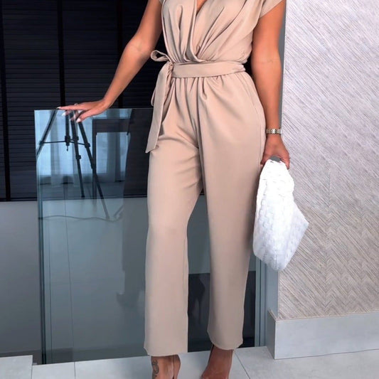 Trendig höstjumpsuit för dam med långa ärmar och midjemarkering – Alina