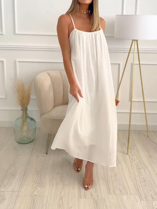 Maxikjol i bomull och linne med rundad halsringning – Elin