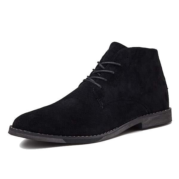 Schwarzer Herren-Wildlederstiefel, elegantes Design, Schnürung, rutschfeste Sohle.
