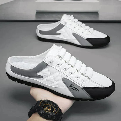 Weiße und graue Herren-Sneaker, rutschfest, sportlich, mit VIP-Logo, Freizeitschuhe.