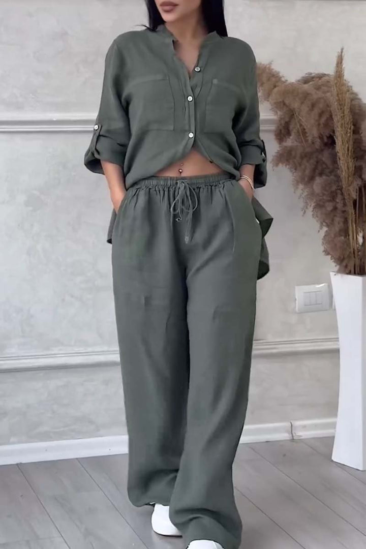 Tvådelat linne dam sommaren outfit – Alina