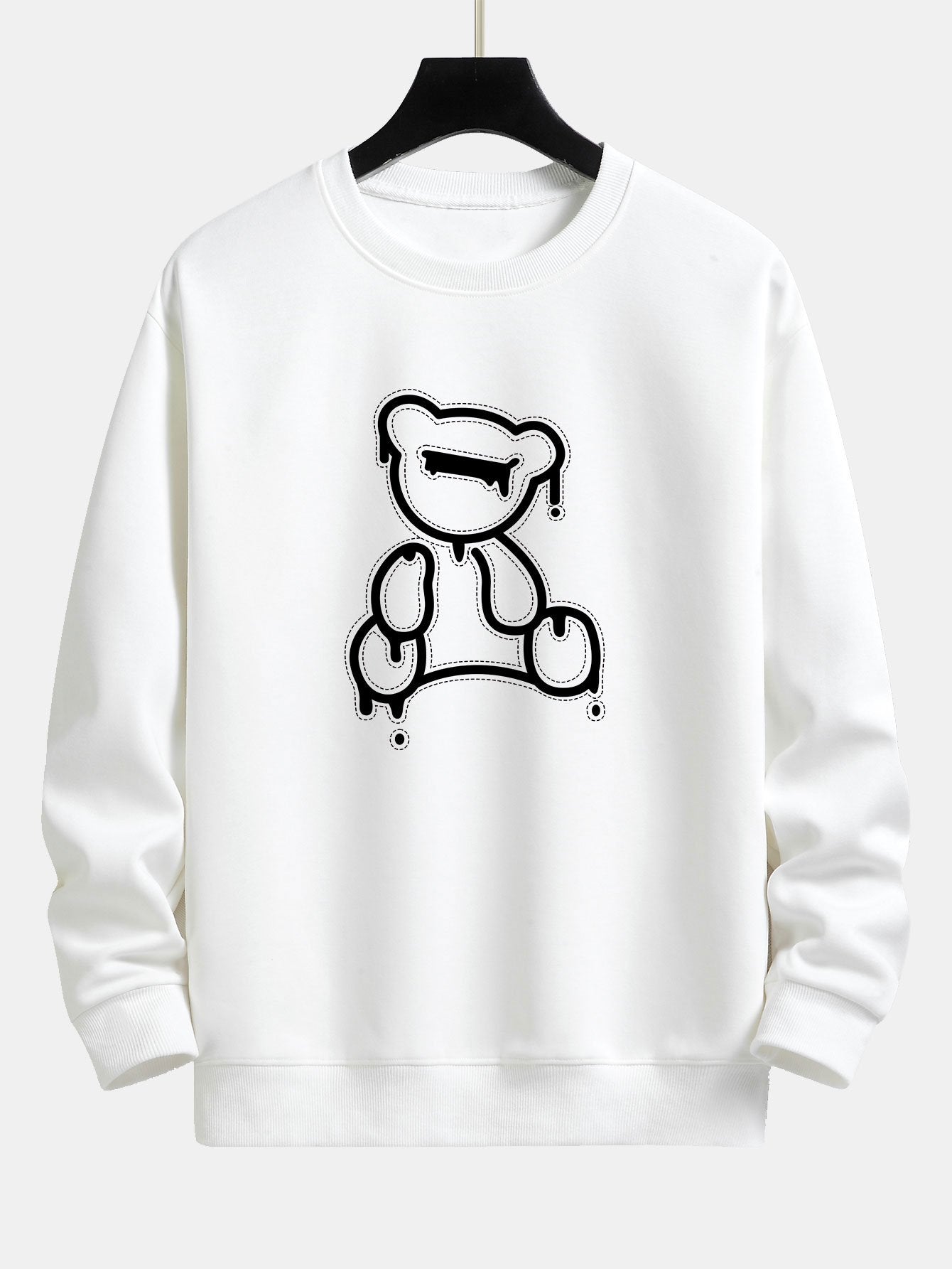 Weißer Pullover mit abstraktem Bärenmotiv, Unisex, Baumwolle, modisch, lässig.