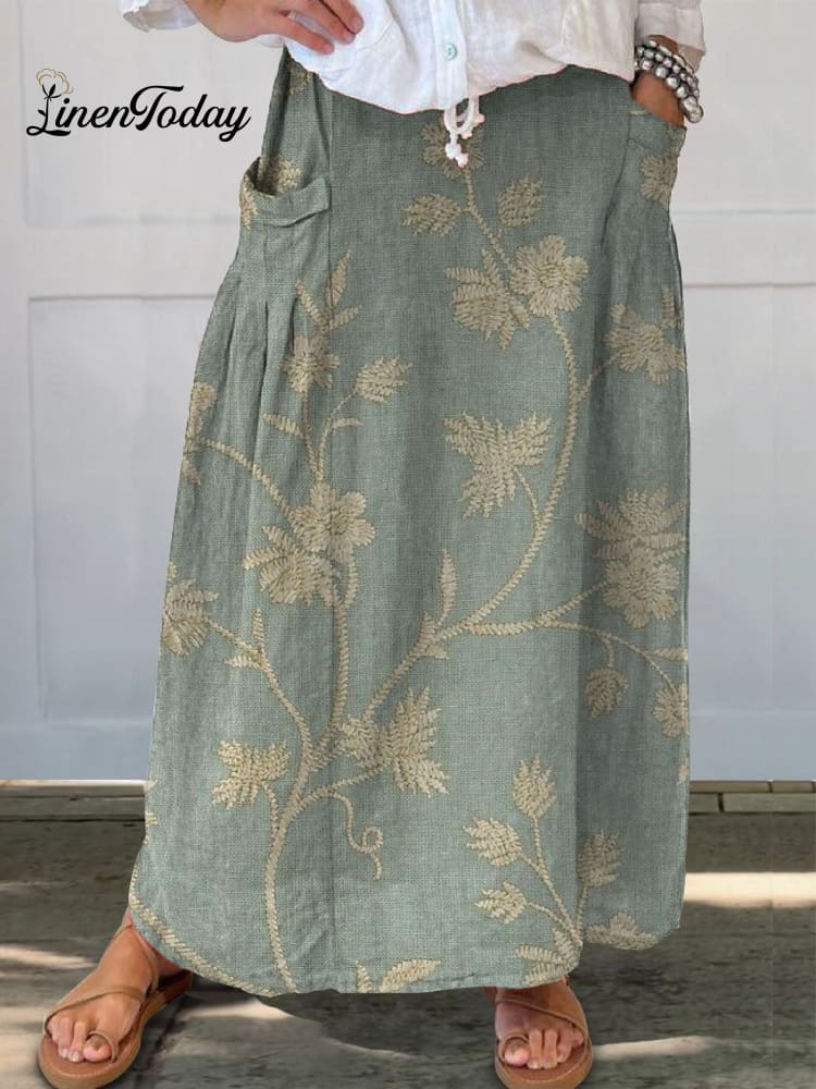 Linne Maxi Kjol med blommönster – Aurelia