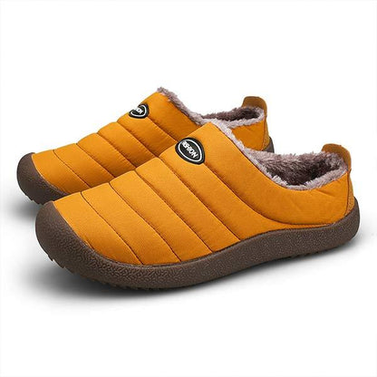 Orange Hausschuhe mit Plüschfutter, rutschfeste Sohle, warm, bequem, Unisex.
