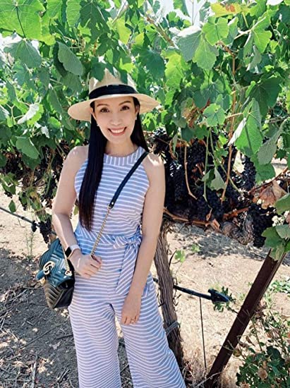 Randig sommar-jumpsuit för damer med vida ben och V-ringning – Alina