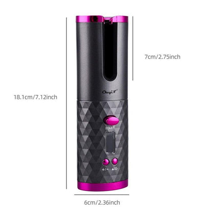 Automatischer Lockenstab, kabellos, schwarz-pink, tragbar, Haarstyling-Gerät, wiederaufladbar.