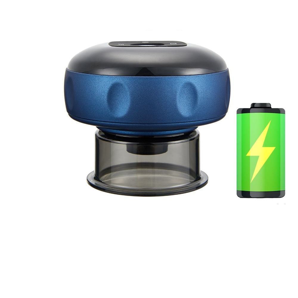 Blauer kabelloser Bluetooth-Lautsprecher mit Akkuanzeige, tragbar, kompakt, modern.