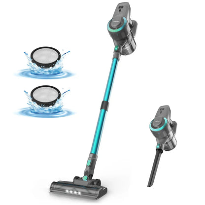 Kabelloser Staubsauger, blau, mit HEPA-Filter, LED-Licht, abnehmbar, für Teppiche und Hartböden.