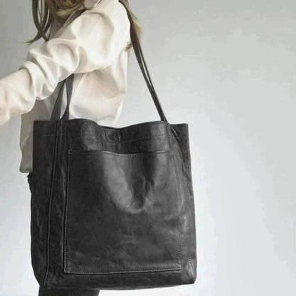 Damen Lederhandtasche, schwarz, große Tragetasche, modisch, robust, Alltagsgebrauch.