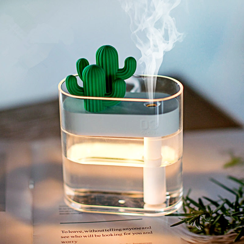 Kaktus Luftbefeuchter, transparent, LED-Beleuchtung, modernes Design, Tischdekoration.