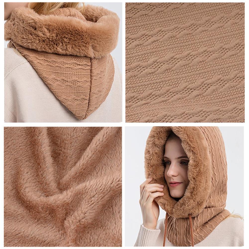Damen Kapuzenpullover, beige, Strickmuster, Kunstpelz, warm, modisch, Winterkleidung.