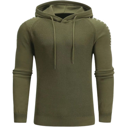 Grüner Kapuzenpullover Herren, Strick, Langarm, Freizeitmode, Baumwolle, Herbst Winter.