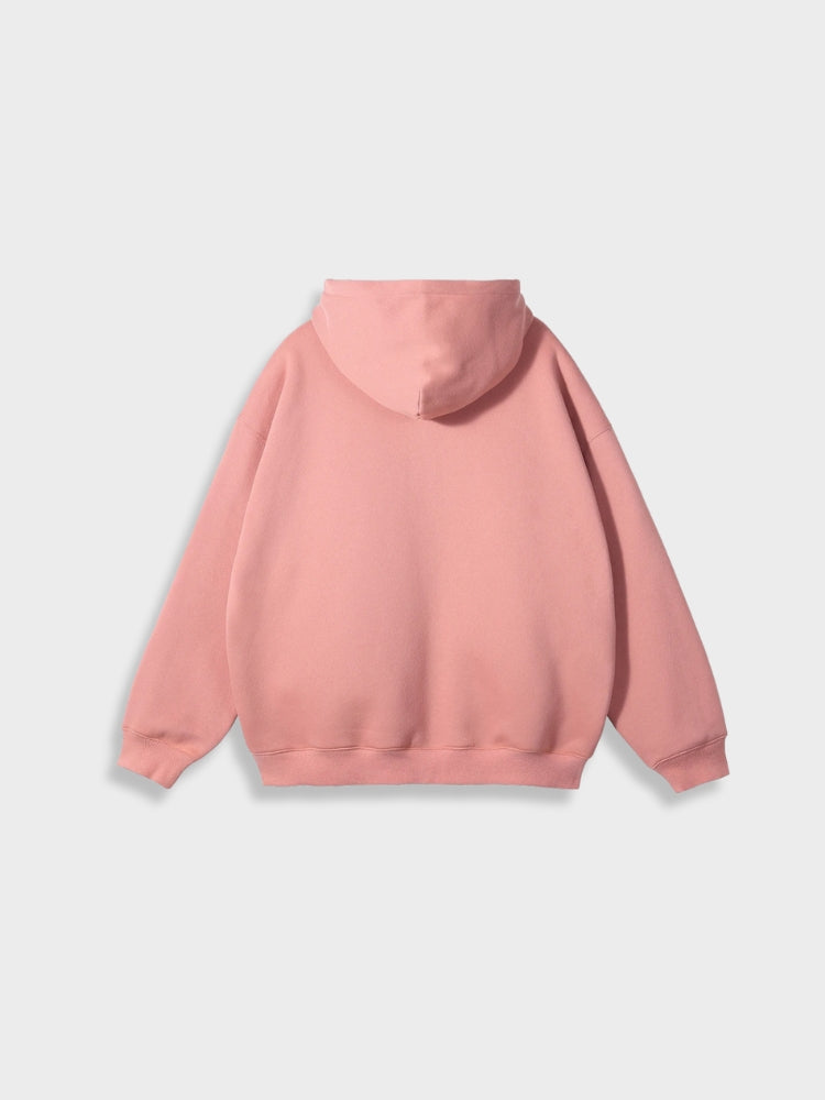 Rosa Kapuzenpullover, Baumwolle, Unisex, Rückansicht, lässiger Stil, modische Freizeitkleidung.