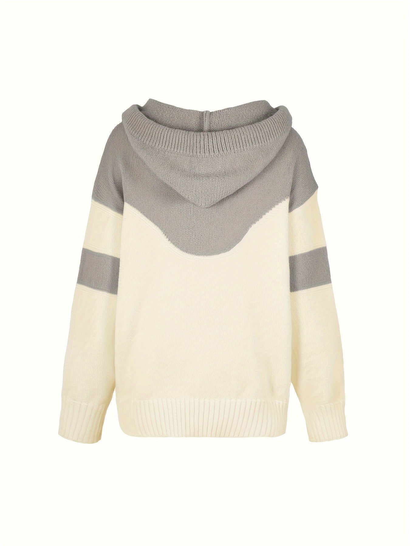 Beige und grauer Kapuzenpullover, Strick, Unisex, lässig, Herbstmode, weiches Material.
