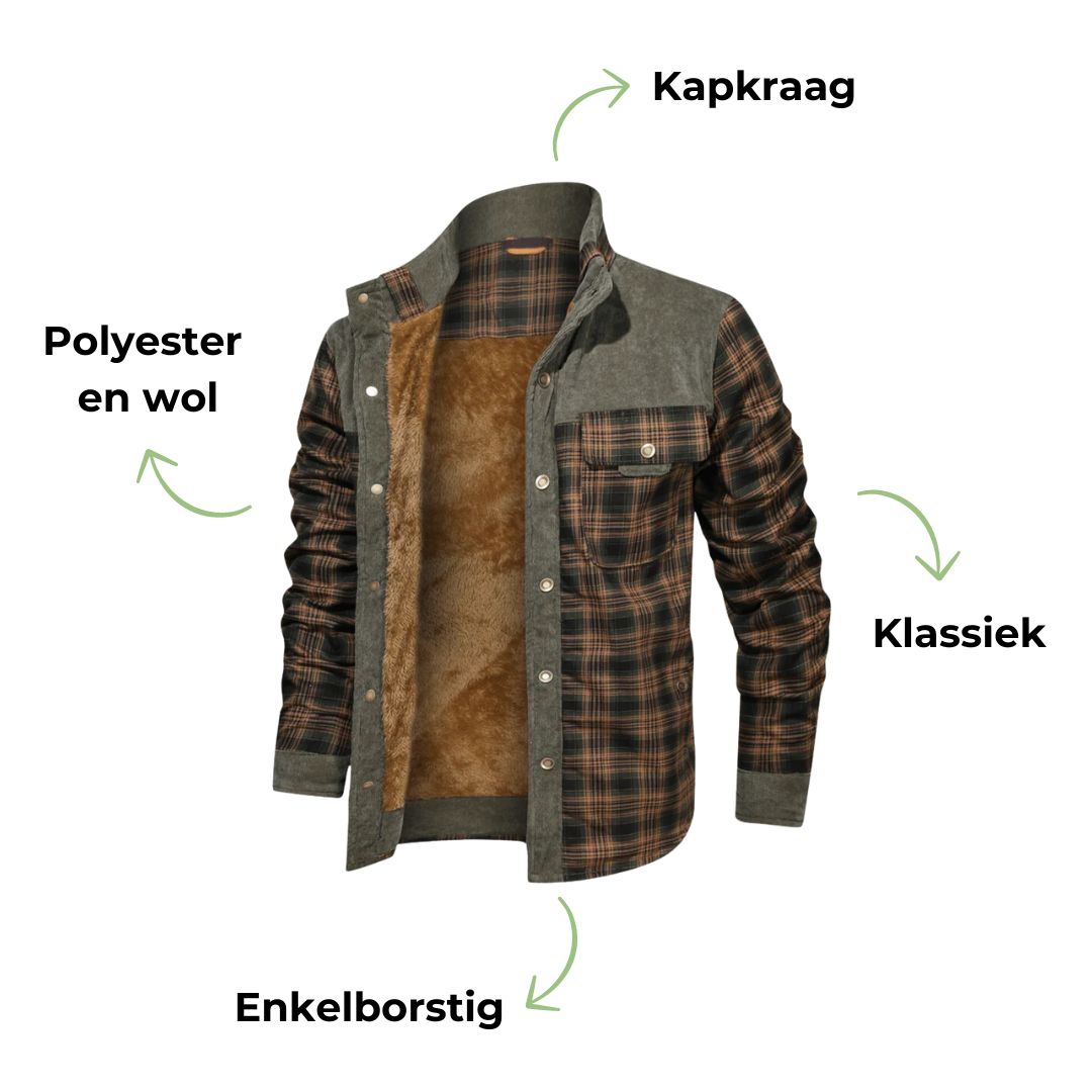 Kariertes Herrenhemd, einreihig, Polyester-Woll-Mix, Kapkragen, klassischer Stil.