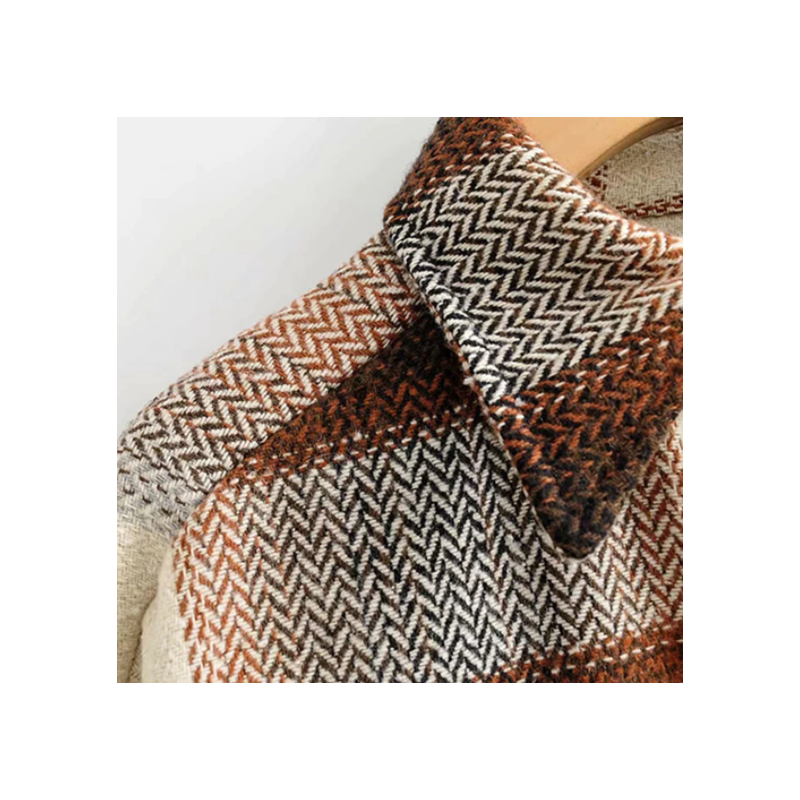 Braune karierte Damenjacke, halblang, Vintage-Streetwear, ideal für Frühling.