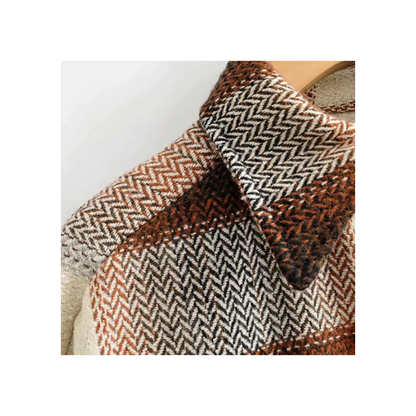 Braune karierte Damenjacke, halblang, Vintage-Streetwear, ideal für Frühling.