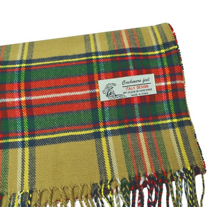 Kariertes Kaschmir-Feeling-Schal, gelb-rot-grün, Italienisches Design, Fransen, Made in China.