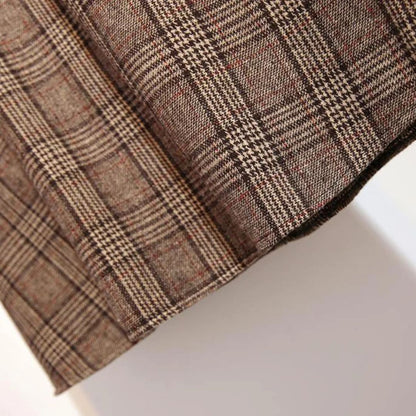 Brauner karierter Wollstoff, Glencheck-Muster, hochwertig, ideal für Anzüge und Mäntel.
